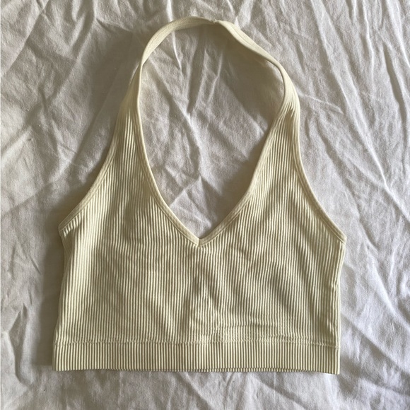 Garage Ribbed Halter Crop Top in Cream - Picture 5 of 7